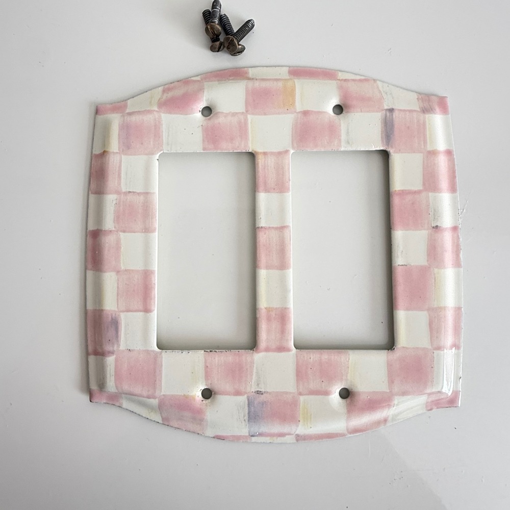 MacKenzie-Childs Aurora Rosy Pink Check Double Decora Rocker Switch Plate Cover
